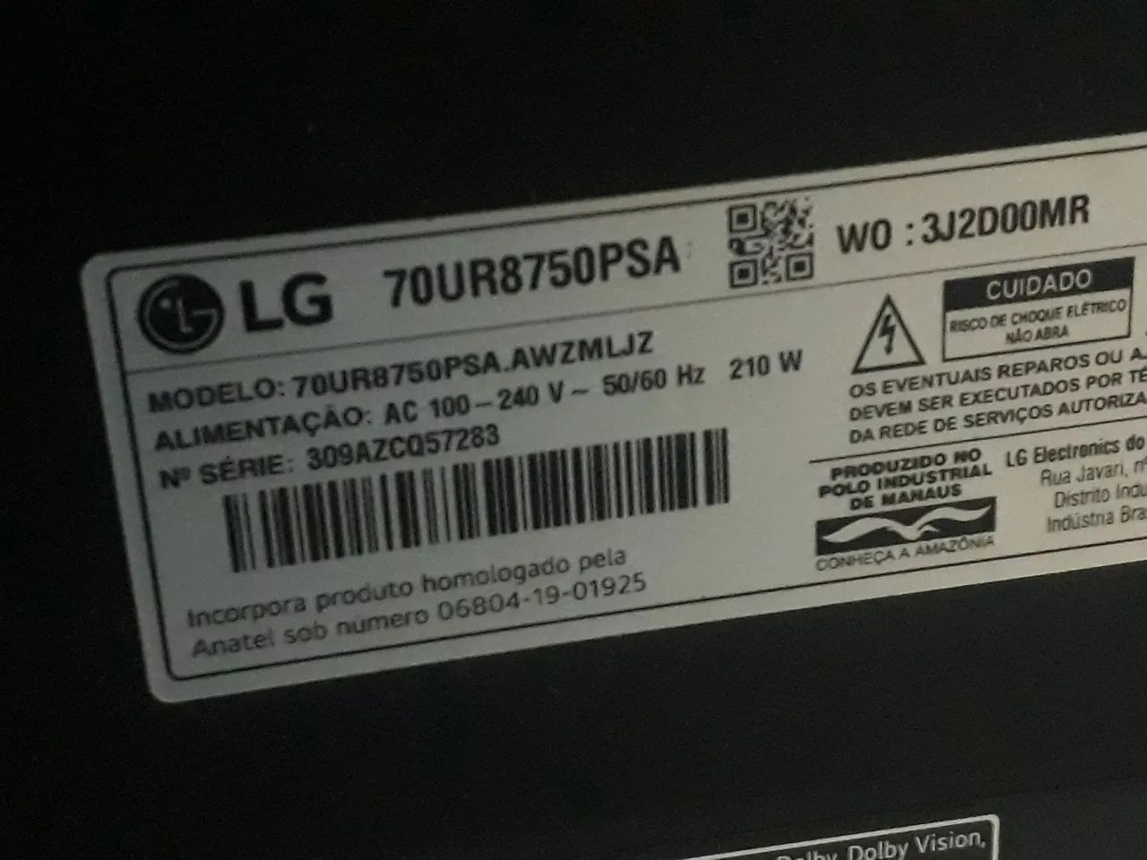 placa principal lg 70ur8750psa/retirada de tv com tela quebrada ,sem avarias ou defeito
