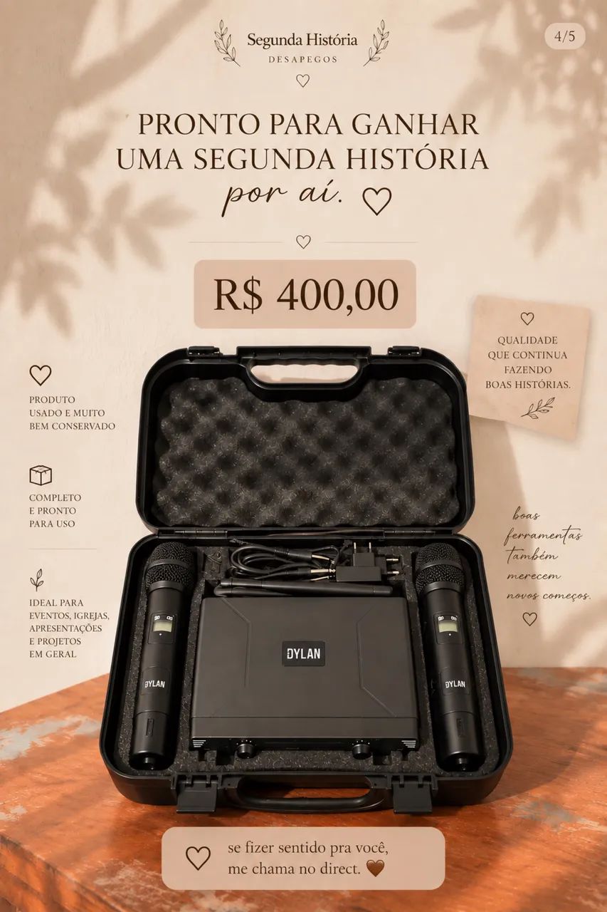 Kit 2 Microfones Sem Fio Dylan UDX-02 Multi UHF + Case - Foto 4