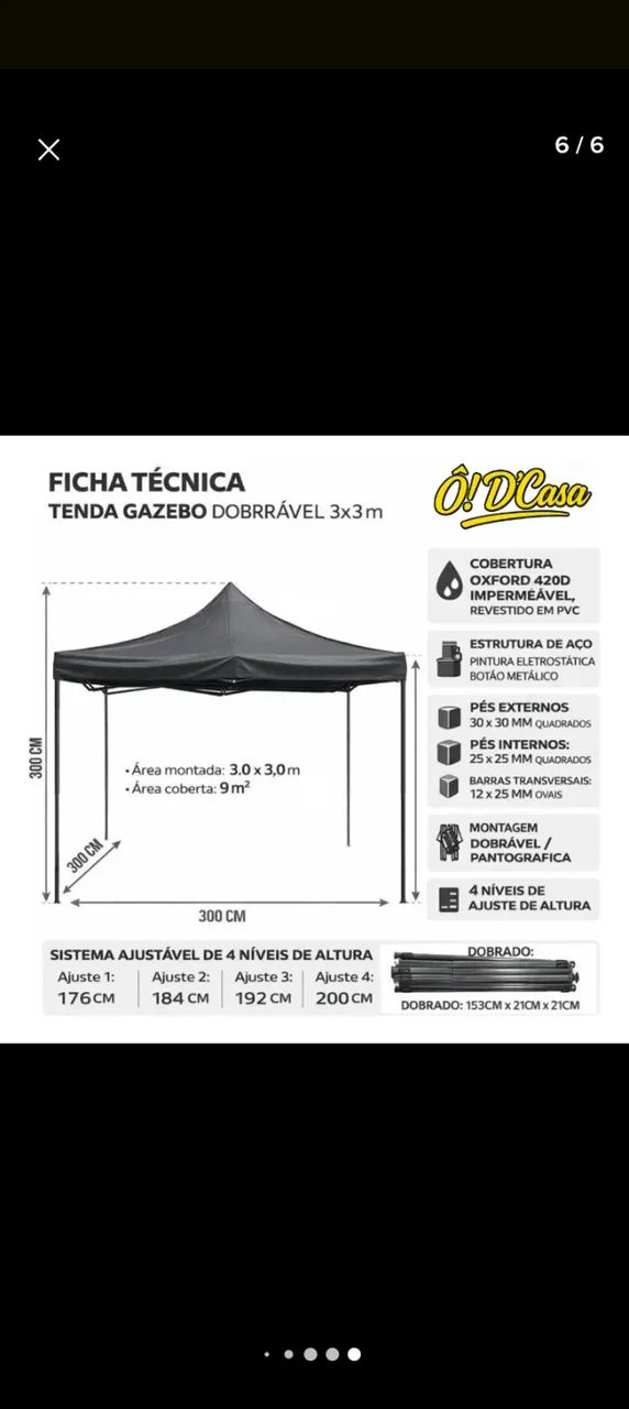 Tenda Gazebo Sanfonada 3x3 - Foto 5