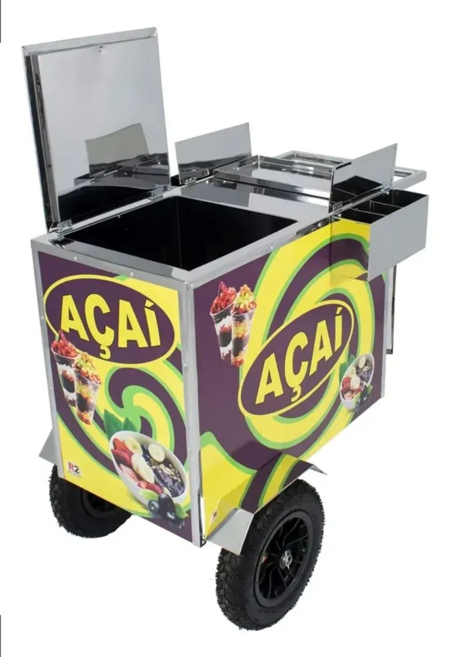 Carrinho de Açaí Inox C/ Adesivo E rodas E Guarda Sol  - Foto 5