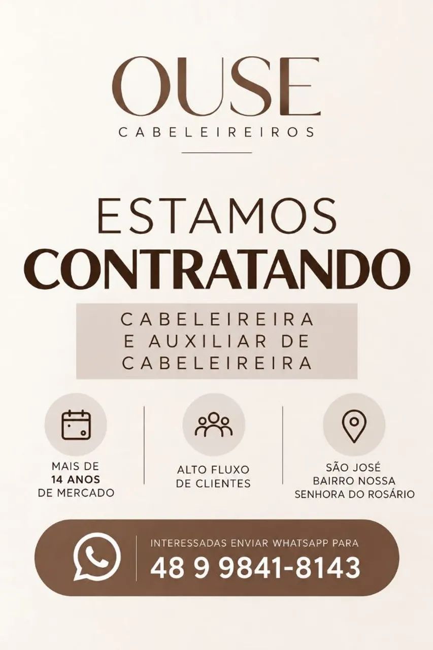 Salão Contrata Cabeleireira e Auxiliar de Cabeleireira