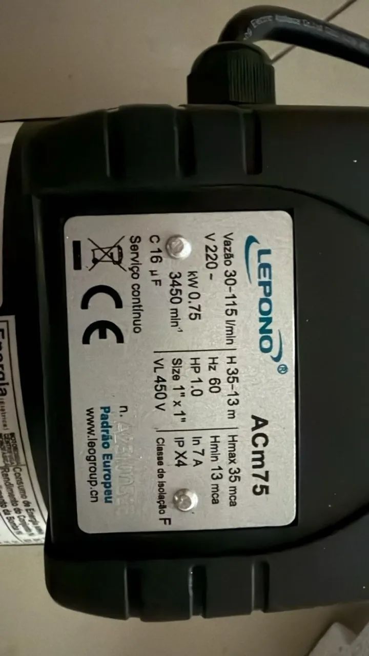 Motobomba Centrífuga LEPONO ACm75 1HP 220V ? Nova na Caixa - Foto 5