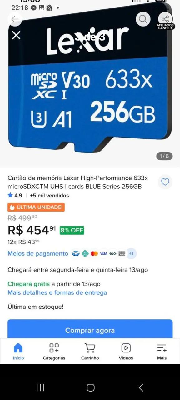 Cartão de memória lexar