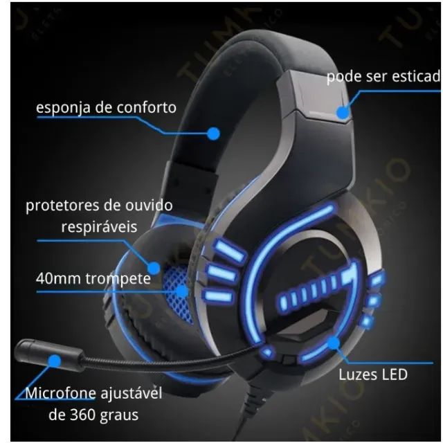 Fone De Ouvido Headset Gamer Com Led Para Computador Jogos Xbox Ps4 - Foto 6