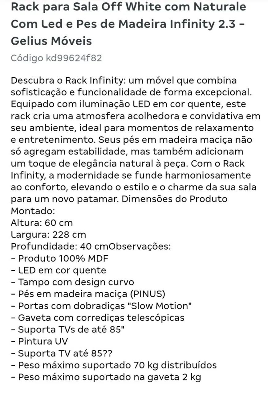 650 só hoje ! Rack para sala off White com naturale  - Foto 5