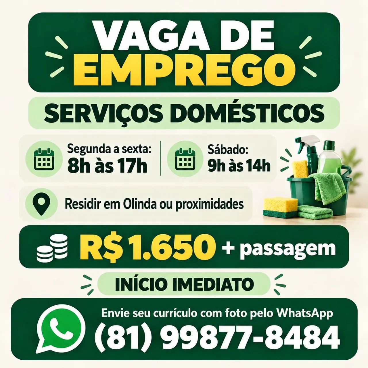 SERVIÇOS DOMESTICOS | INICIO IMEDIATO 