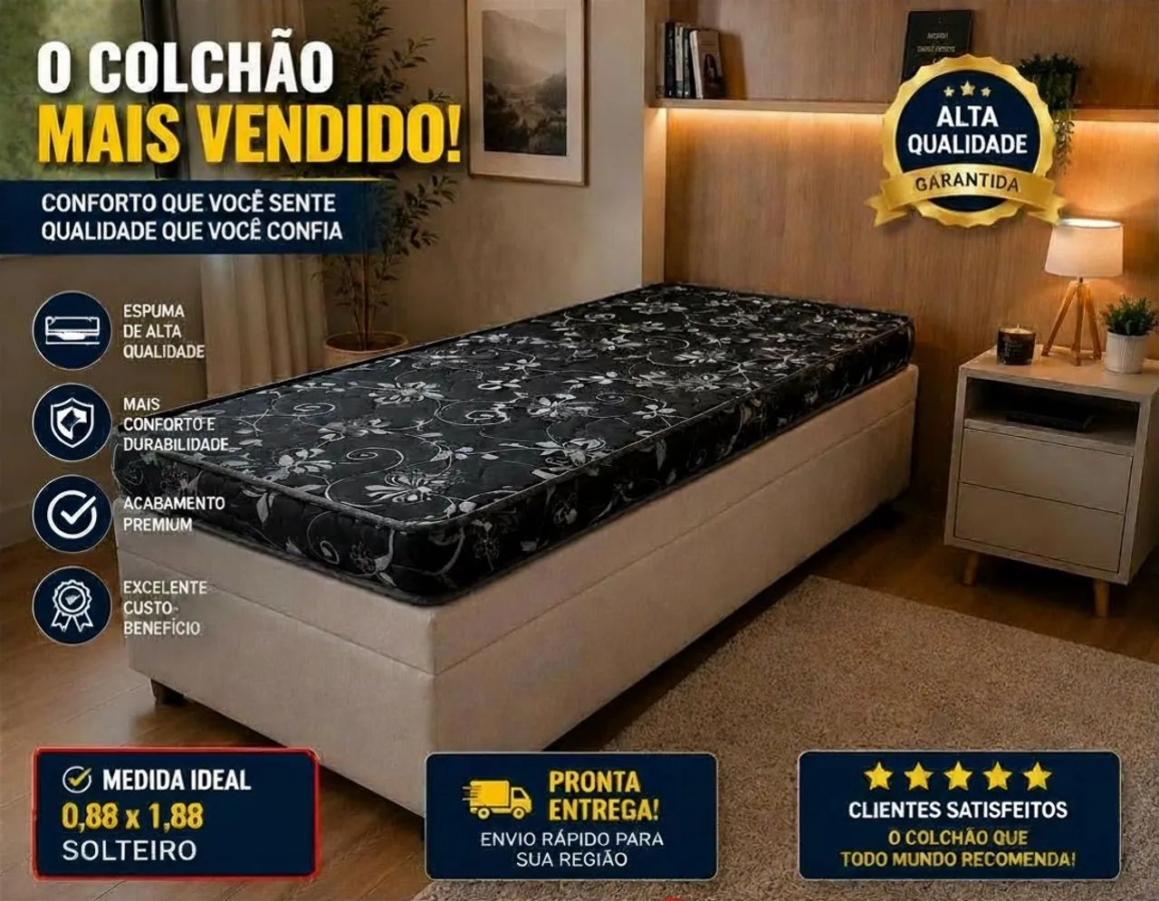 Colchão Solteiro 88x188 Espuma Alta Qualidade Pronta Entrega