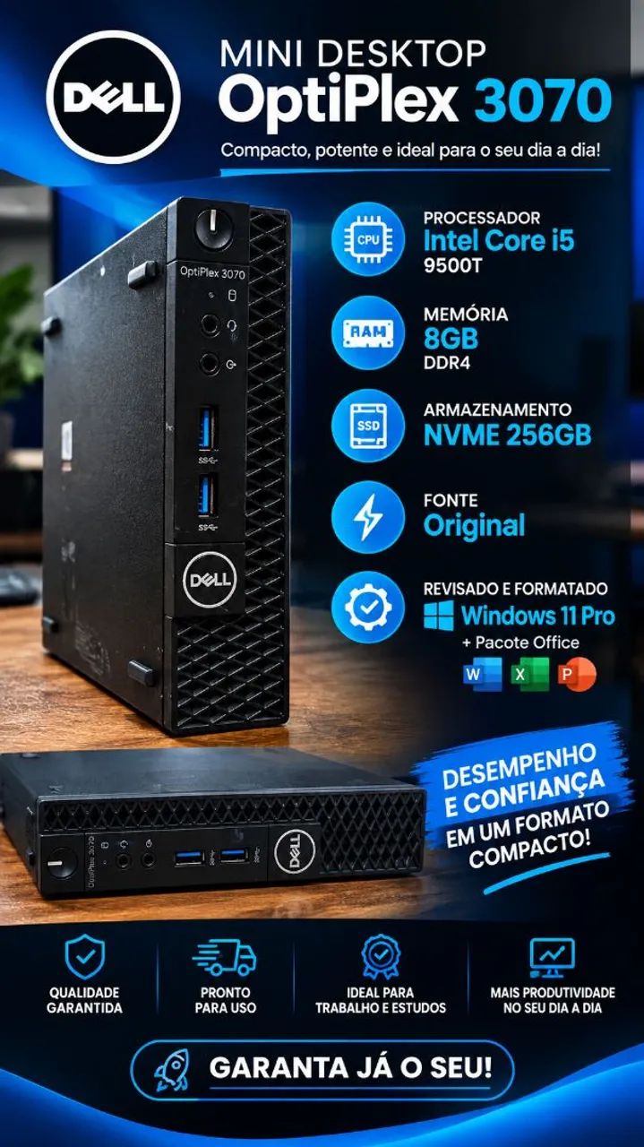 Mini Desktop Dell optiplex 3070 Core i5 8 GB ram NVME impecável