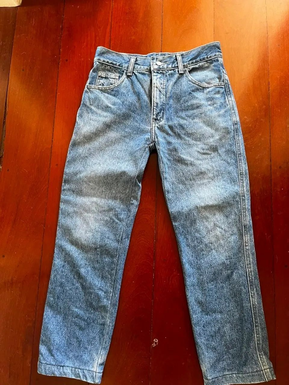calça jeans feminina reta cintura alta azul estonada
