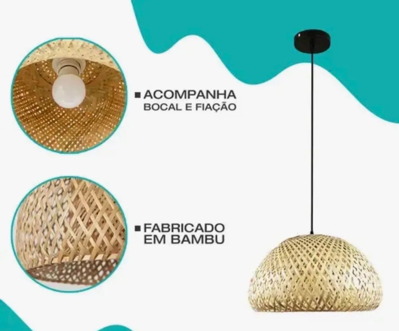 Lustre pendente de bambu - Rústico e moderno - Foto 3
