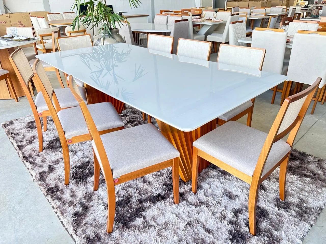MESA DE JANTAR 2,20x1,10 PÉS RIPADOS COM 8 CADEIRAS