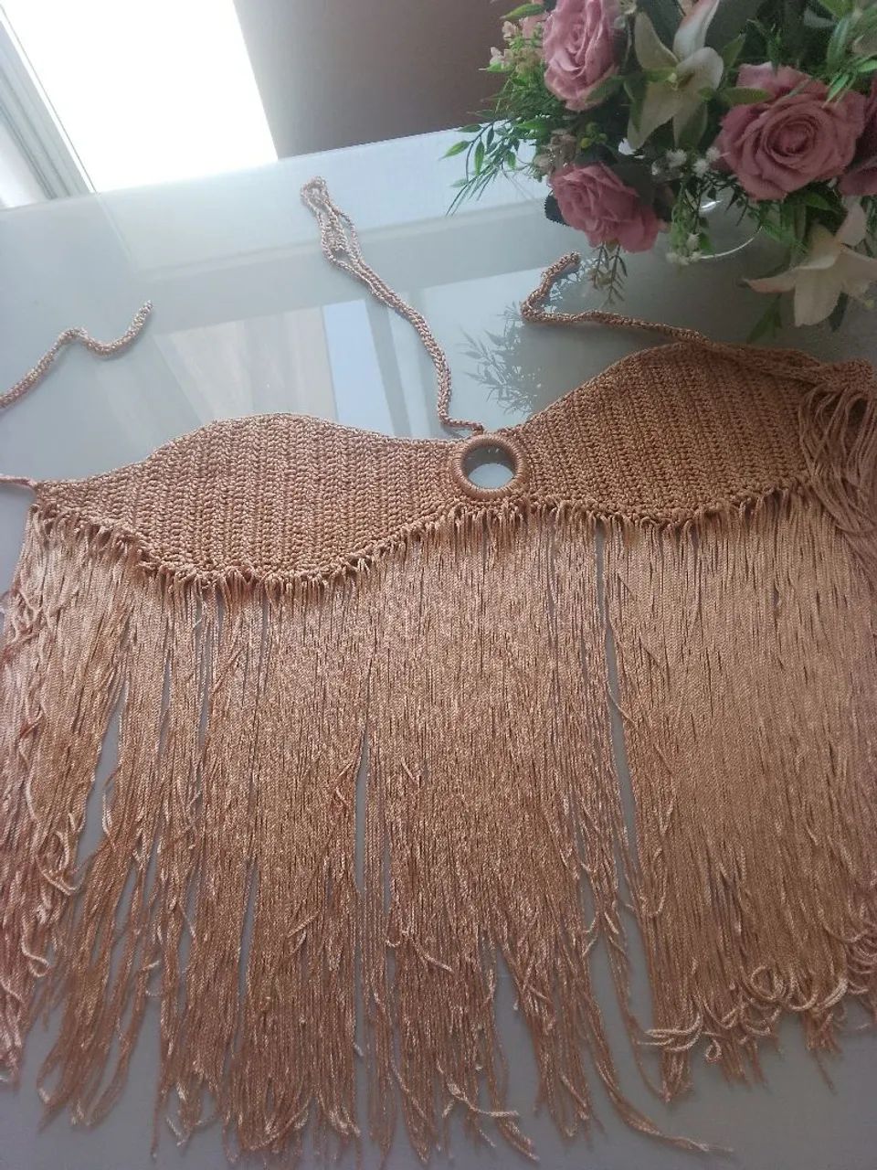 Top com franja crochê 