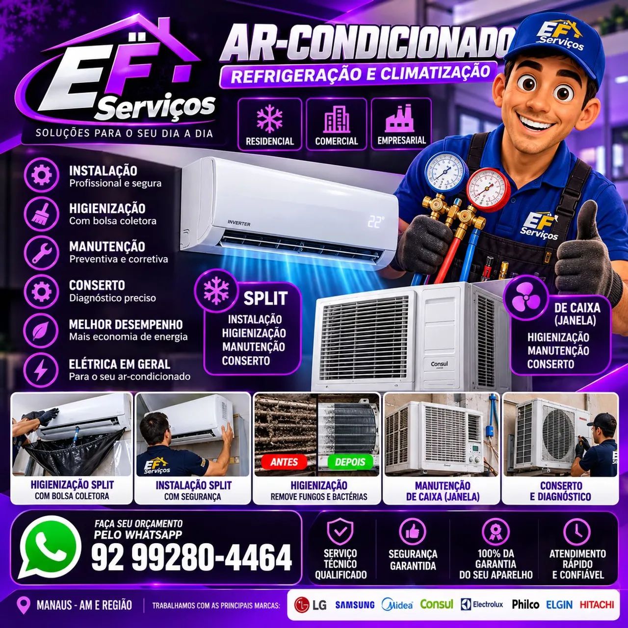 Conserto de ar-condicionado split e de caixa,chama a EF REFRIGERAÇÃO 