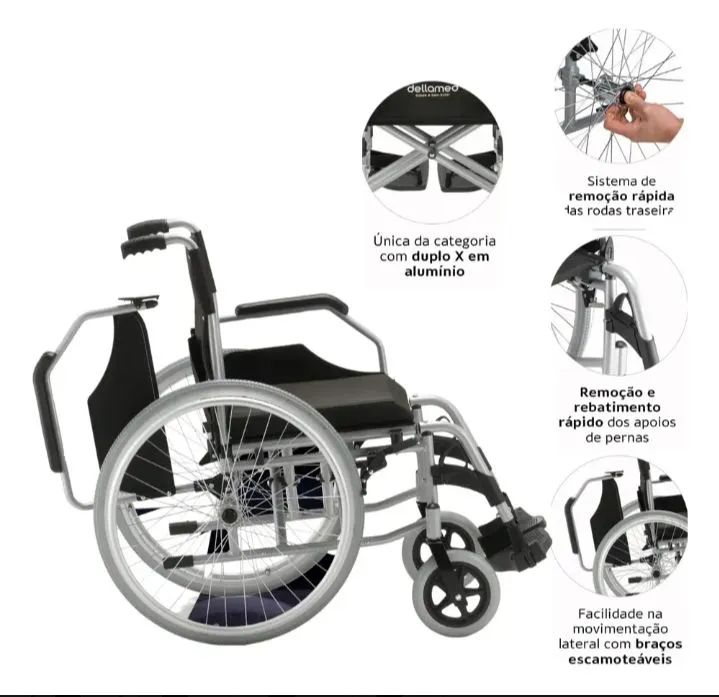 Cadeira de Rodas Manual D600 em alumínio Dellamed 48cm. Com almofada AirBasic Dellamed  - Foto 5
