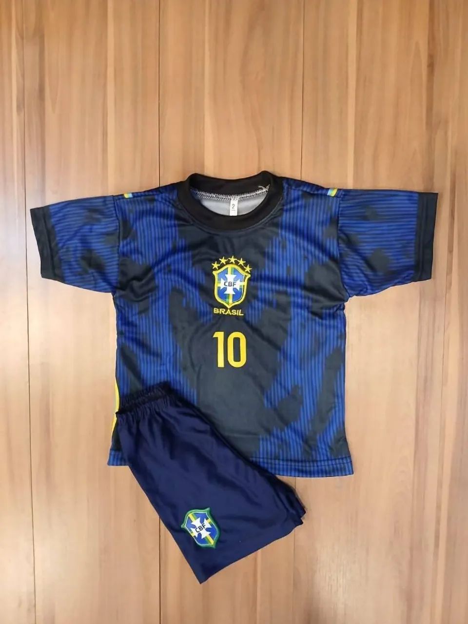Conjunto de short e blusa Infantil do Brasil Azul Copa II - Foto 3