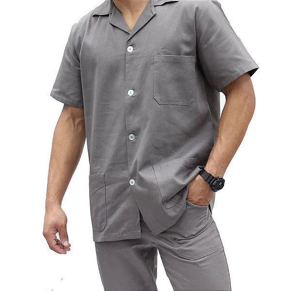 Conjunto Brim Calça e Jaleco manga curta trabalho Uniforme  - Foto 2