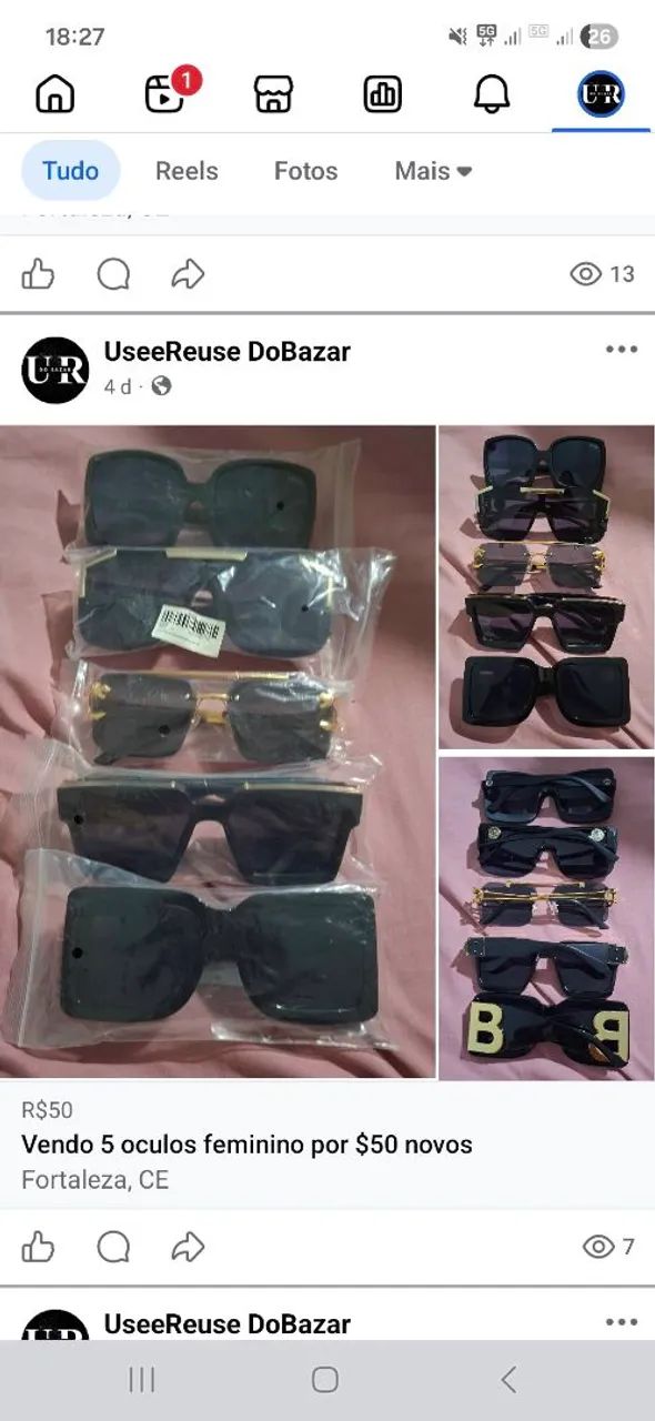 5 oculos feminino novos