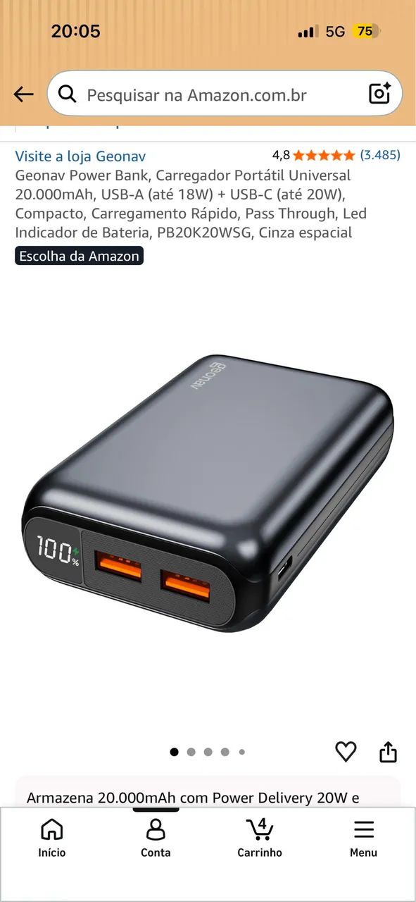 Carregador portátil Power Bank Geonav