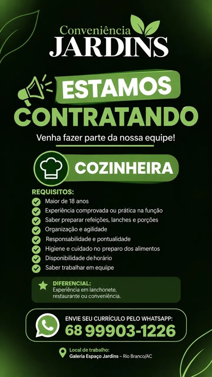 estamos contratando cozinheiro(a)