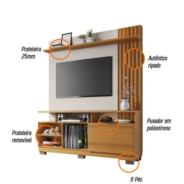 Home P/TVs Até 55 Polegadas Detalhe Ripado 1.60M. Produto Novo Direto de Fábrica. - Foto 5