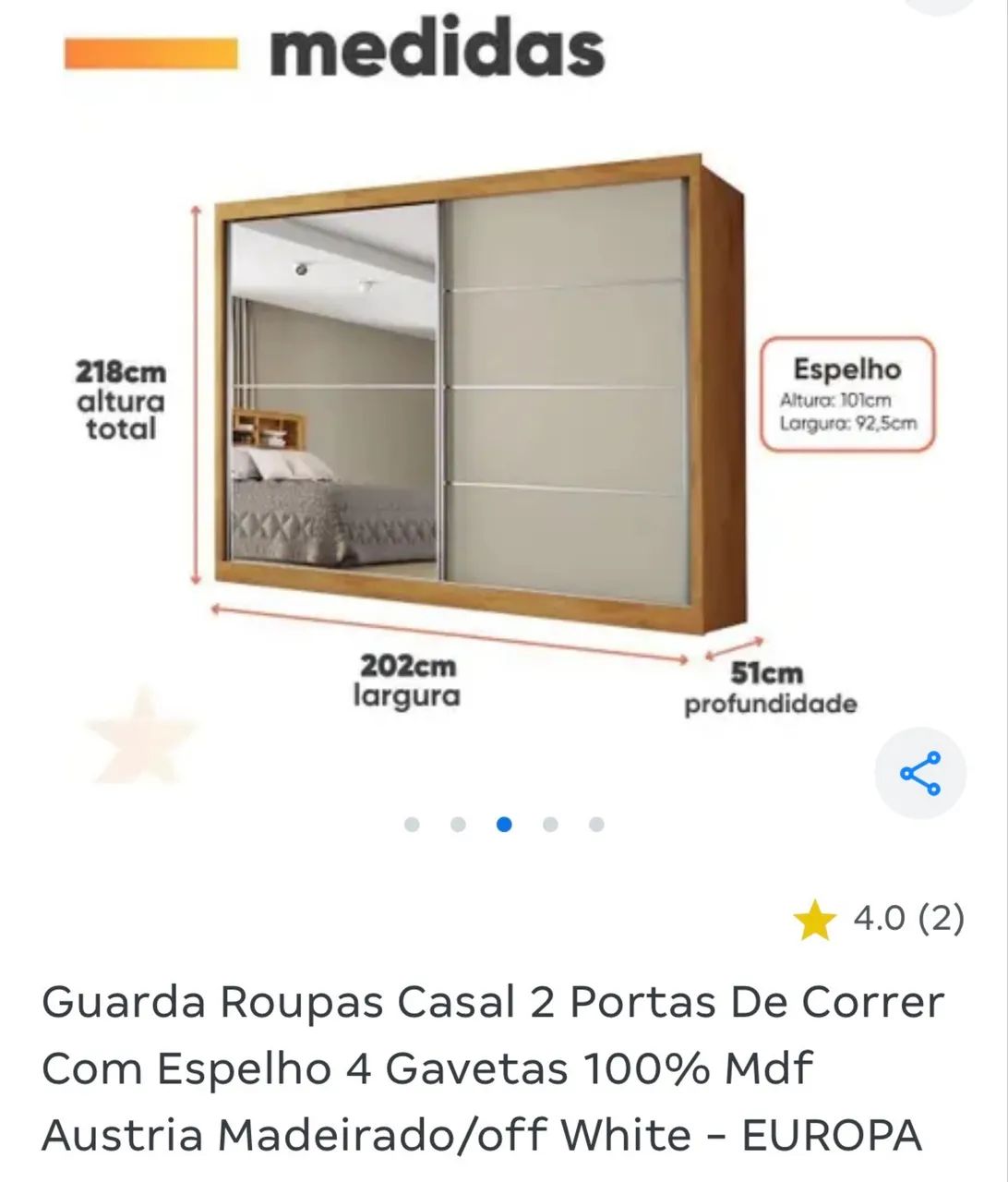 Guarda roupa casal porta de corre  - Foto 2