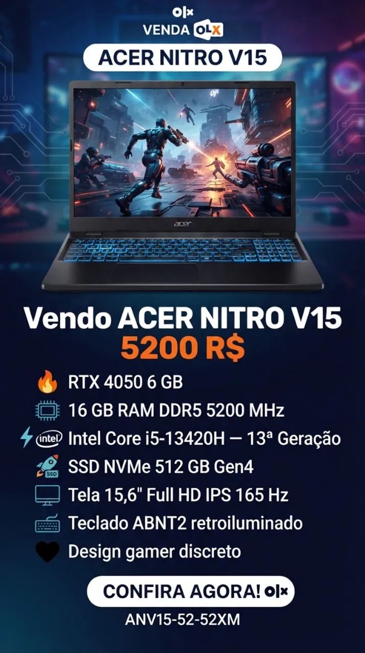 Notebook Acer Nitro V15 RTX 4050 