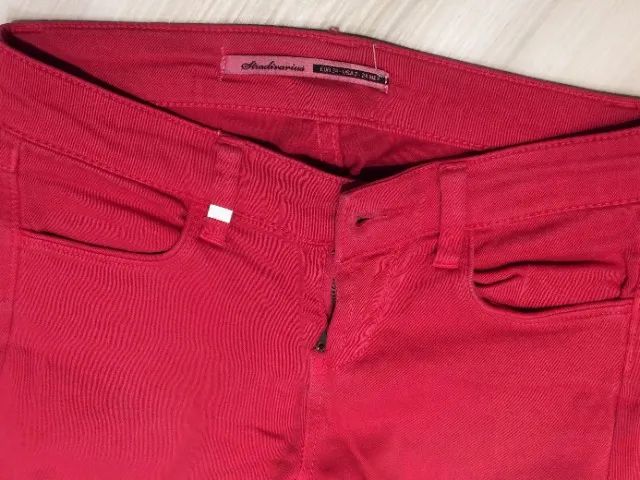 Jeans vermelhos, em algodão, tamanho 34