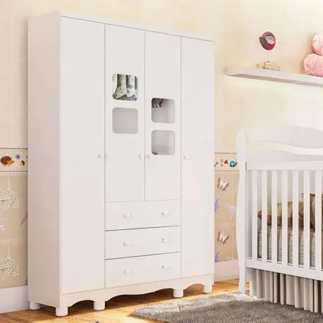 Roupeiro Infantil 4 Portas Uli Peroba, 100% MDF - (Promoção)