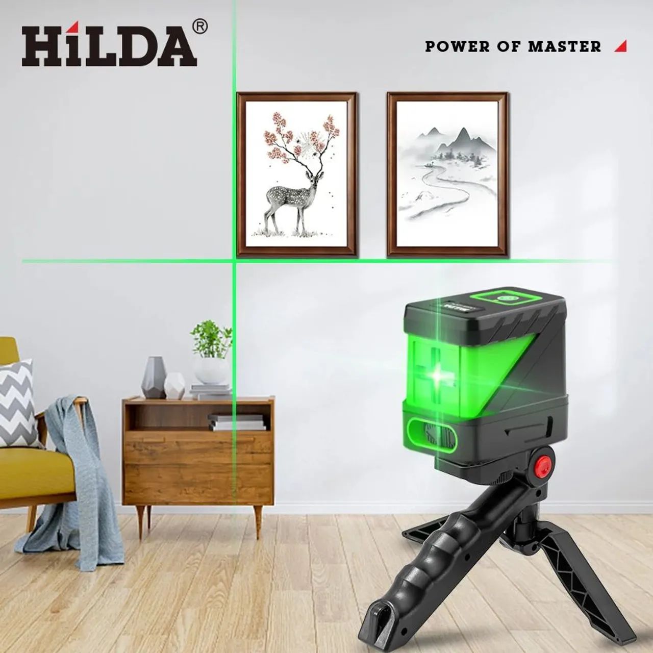 Nível a Laser Verde Hilda 2 linhas com tripé - Alinhamento de