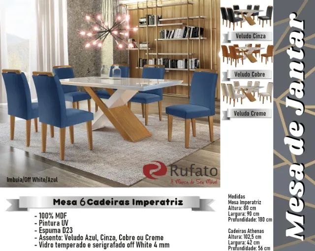 sala mesa jantar tampo de vidro 6 cadeiras