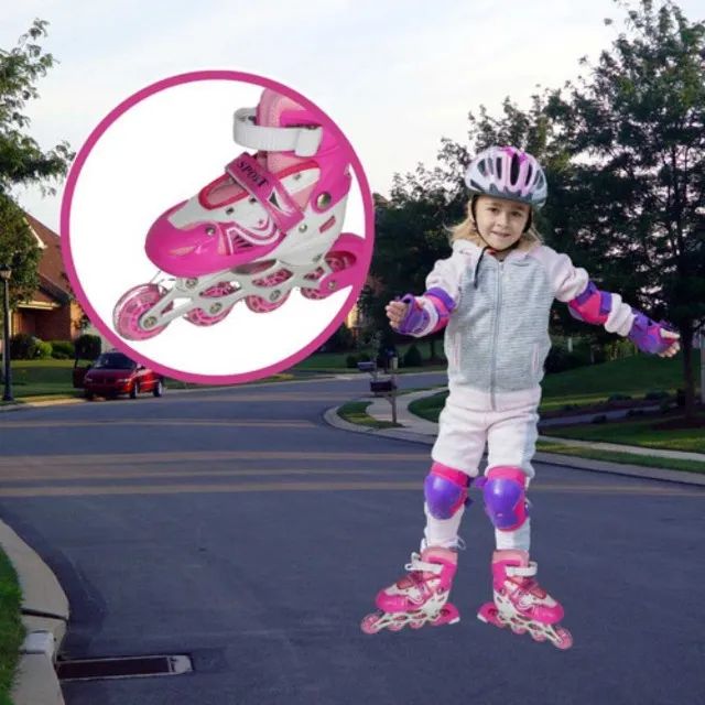 Patins Infantil 4 Rodas Com Led Inline Ajustável Criança tamanhos 31 a 34, 35 a 38,  - Foto 4