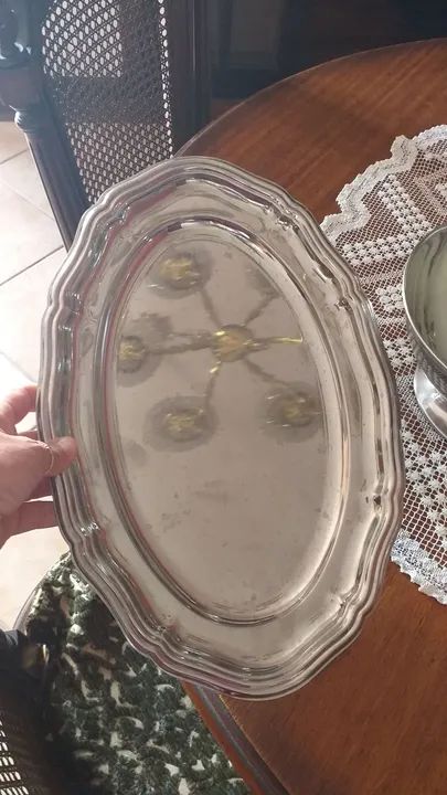 Jogo  Antigo aço inox 316L + petissquriras de cristal dos anos 60