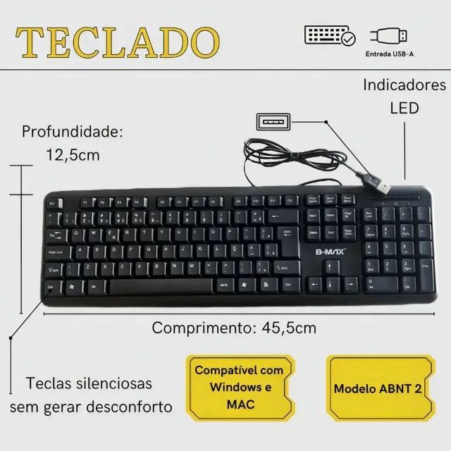 Teclado Usb Com Fio Padrão B-max Bm-t02 Ergonomico E Rápido Cor de teclado Preto