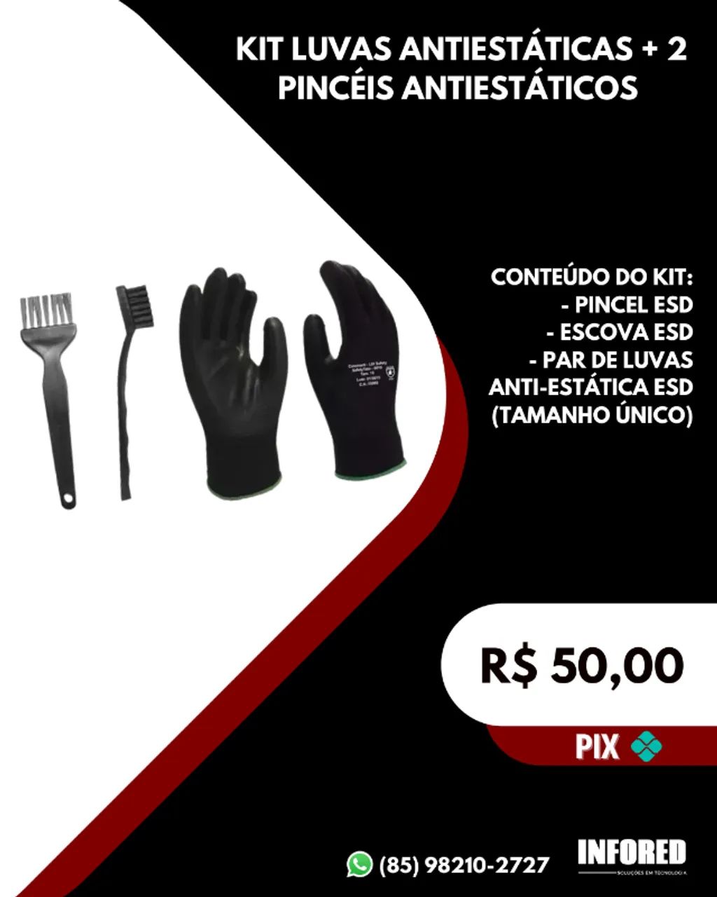 Kit luvas antiestáticas + 2 pincéis antiestáticos