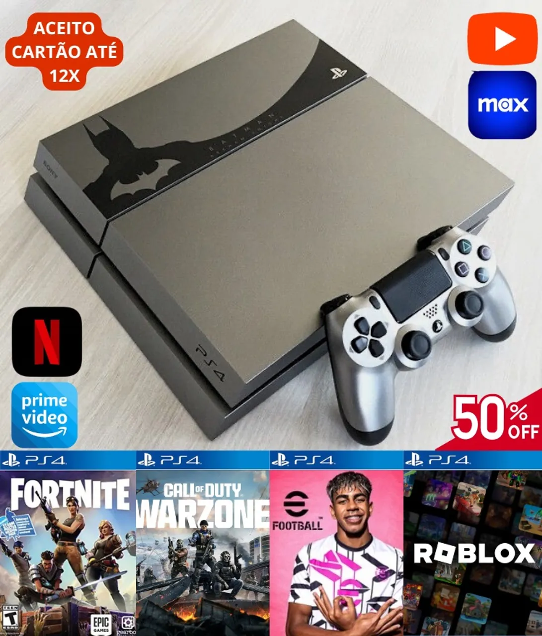 PS4 1TB DE MEMÓRIA + 300 JOGOS DISPONÍVEIS!