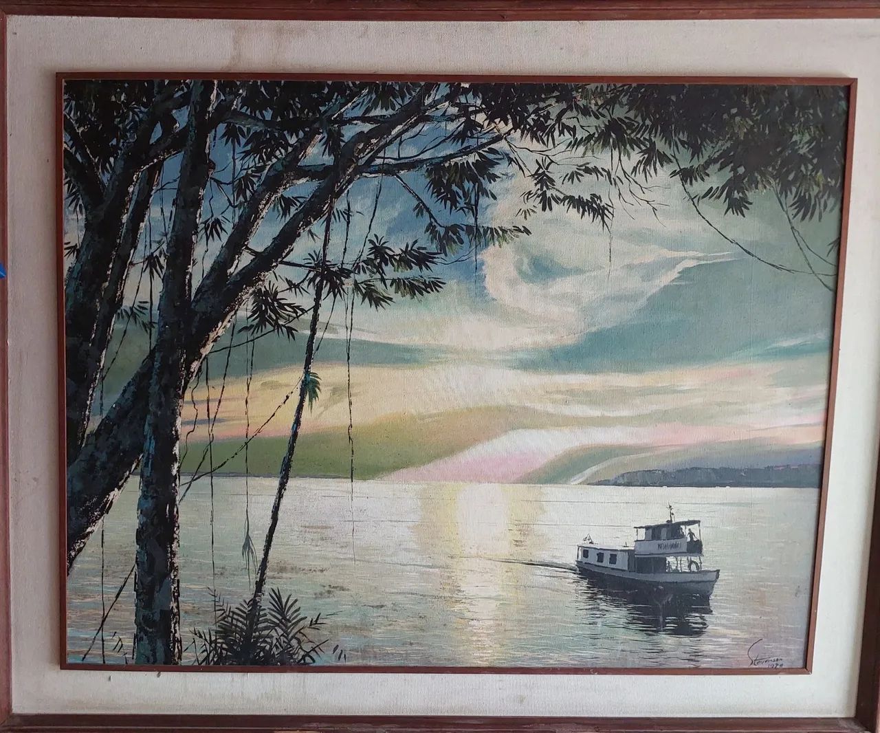 Tela assinada "Stevenson" - Paisagem com barco - 1978