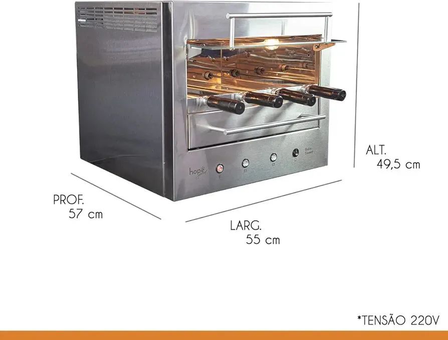 Assador a Gás de Bancada 4 Espetos Rotativos Hope Bake Premium 04? - Foto 4