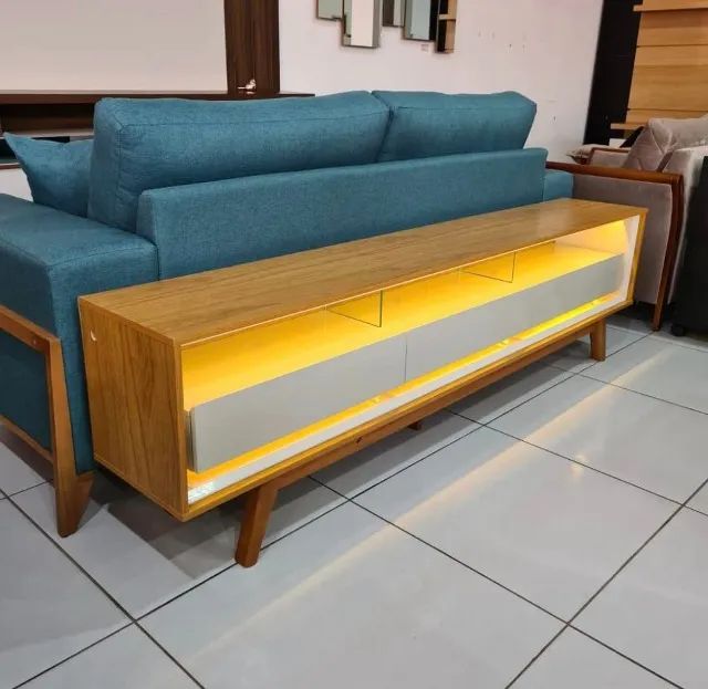 Rack Requinte Naturale/off C/ Led 100% MDF TV até 75 Polegadas Larg. 2.12m - Foto 2