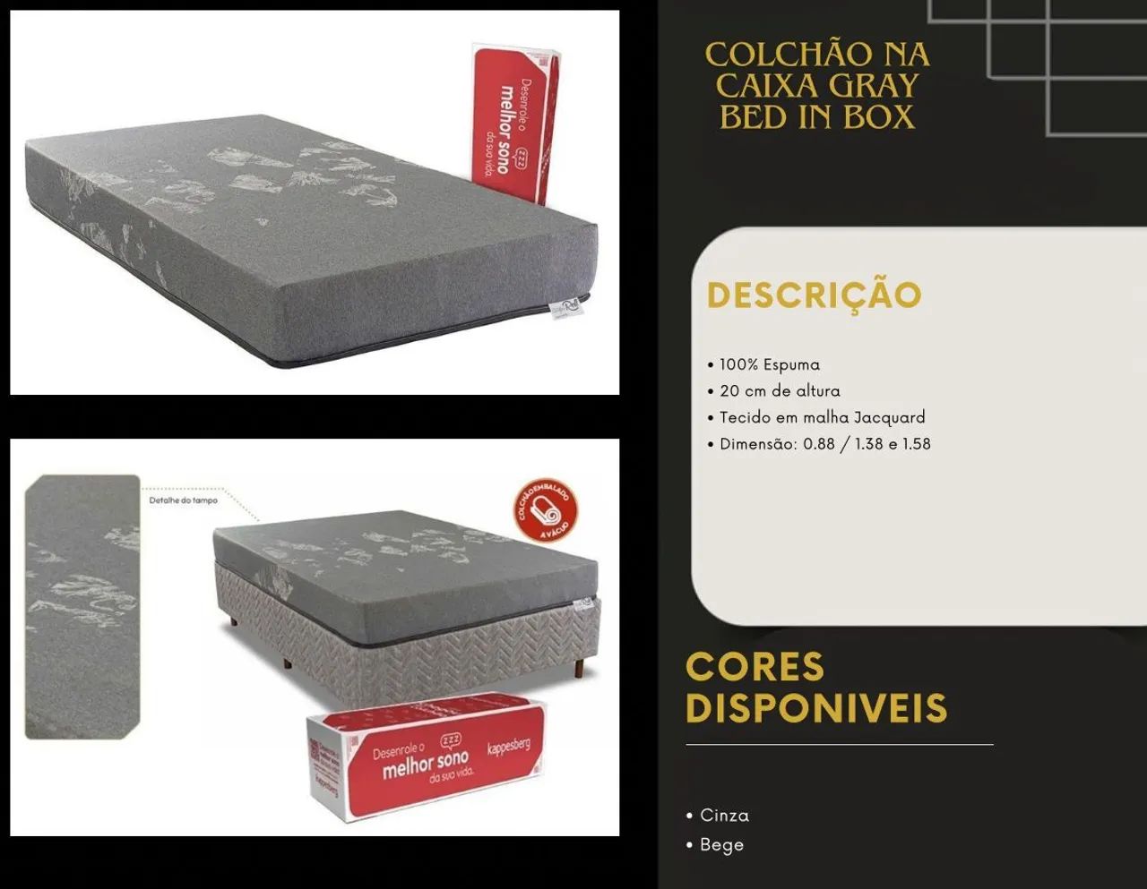 COLCHAO NA CAIXA GRAY BED IN BOX