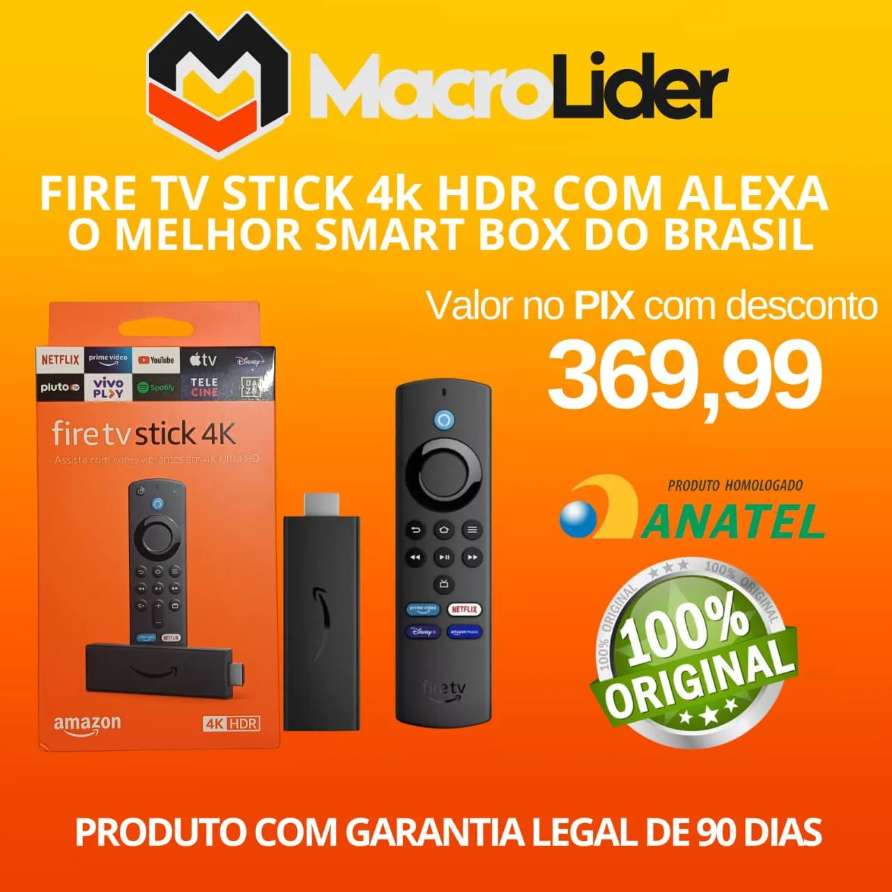 FIRE TV STICK AMAZON 4K - HDR 100% ORIGINAL
