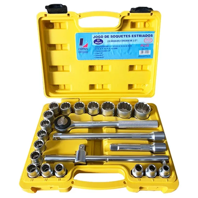 Jogo de Soquetes Estriados 1/2" com Catraca e Extensor 8 a 32mm 22 Peças Lotus 2731