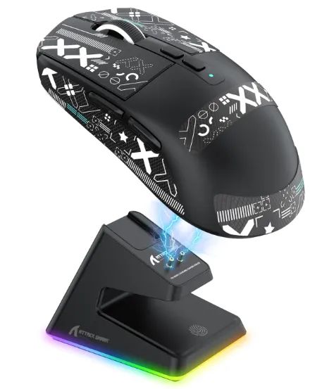 Mouse Gamer X6 Attack Shark Tri Mode 26000dpi Paw3395 + Dock Cor Preto