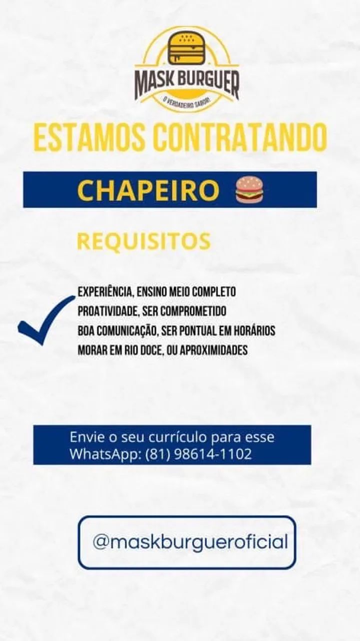VAGA PARA CHAPEIRO