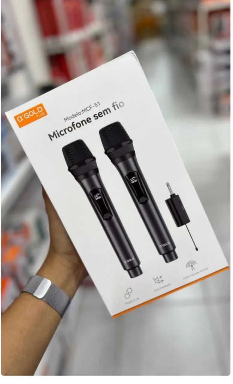 Kit 2 Microfones Sem Fio A'Gold MCF-51 Profissional Recarregável (MP)
