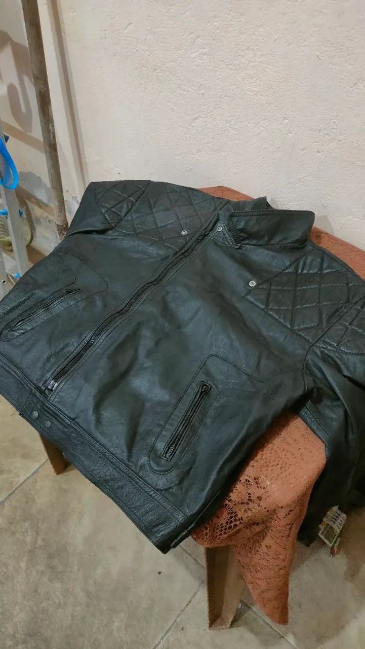 Jaqueta de motociclista de couro legítimo 