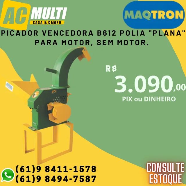 TRITURADOR PICADOR FORRAGEIRA MAQTRON  B612 polia "PLANA" para motor, sem motor.