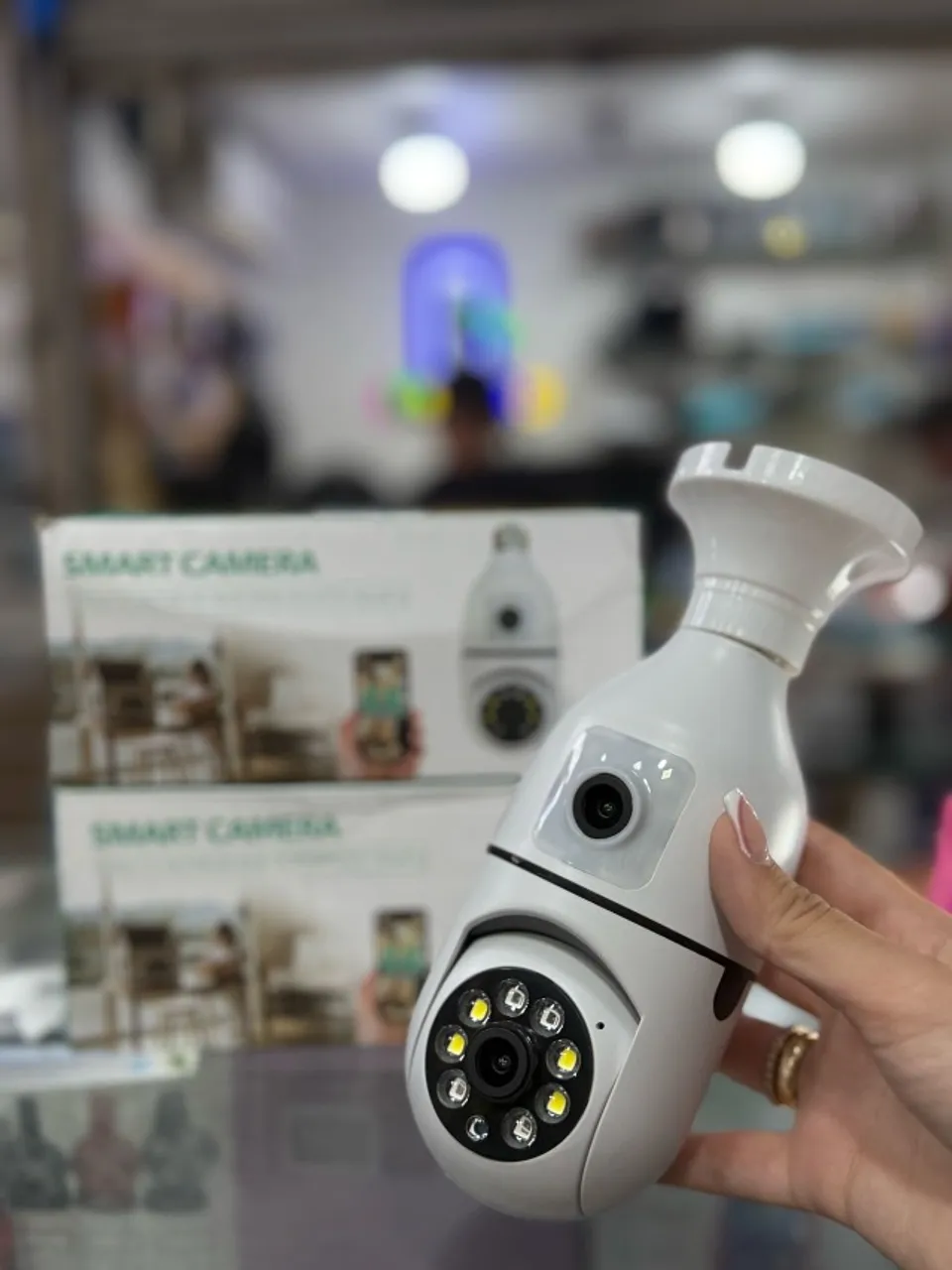 Câmera dupla wi-fi para bocal de lampada
