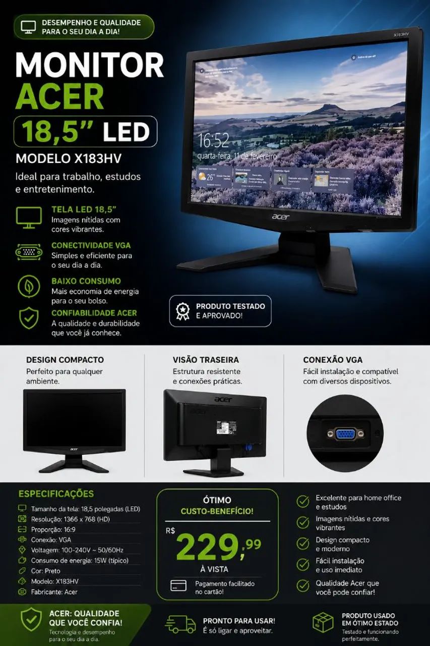 Monitor Acer X183HV 18,5" LED