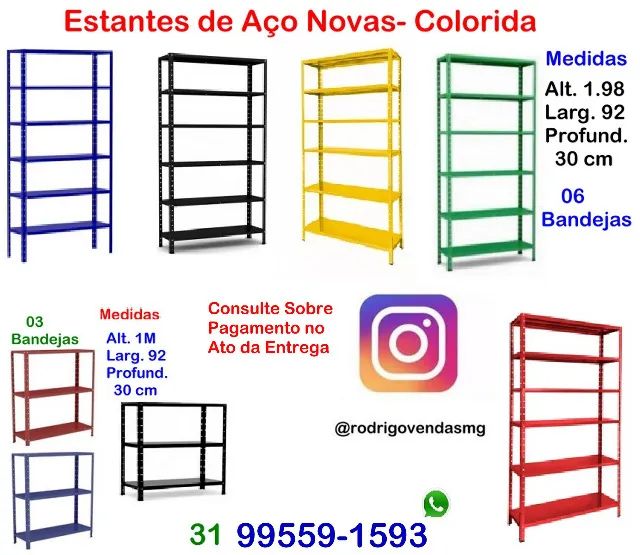 Estante Prateleira de aço vermelha branca azul casa moveis estoque loja auto escola sala - Foto 3