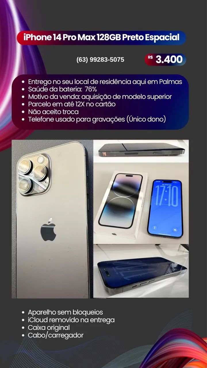 iPhone 14 Pro Max 128GB Preto Espacial - Foto 3